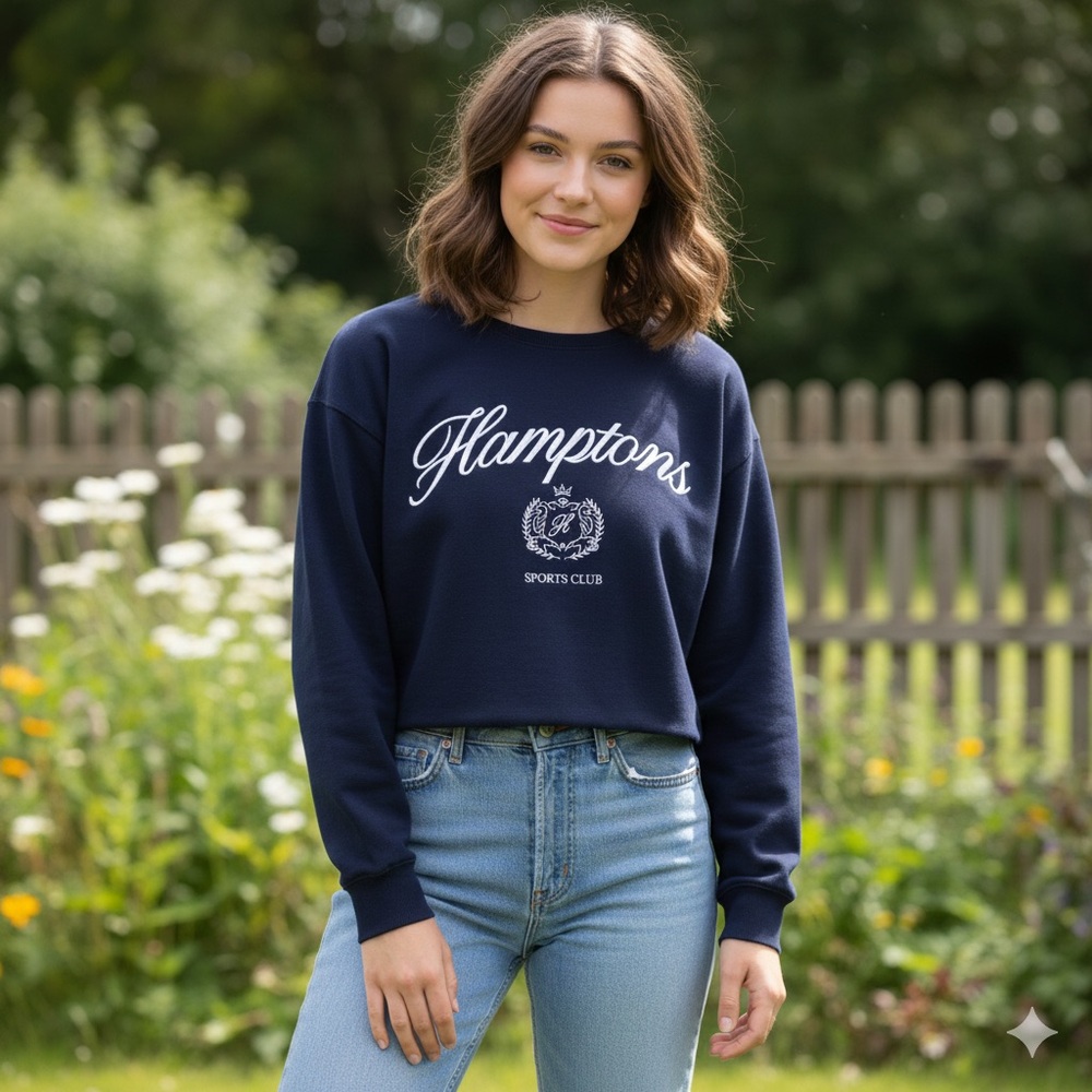Lazy Sunday Hamptons Sport Club Navy Blue Graphic Cotton Sweatshirt Size Large